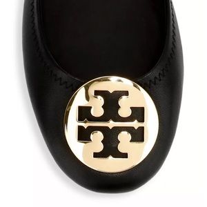 Tory Burch Minnie flat Black Leather with Silver Logo